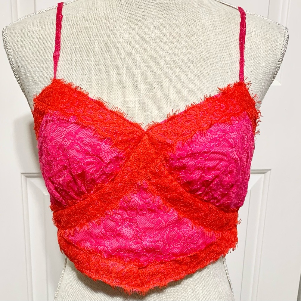Dolls Kill Pretty Garbage Lace Eyelash Crop Top Bralette Large NEW